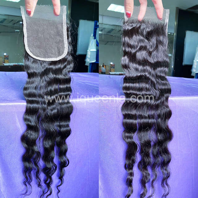 iqueenla Raw Hair Cambodian Wavy 4x4 HD Lace Closure Free Shipping