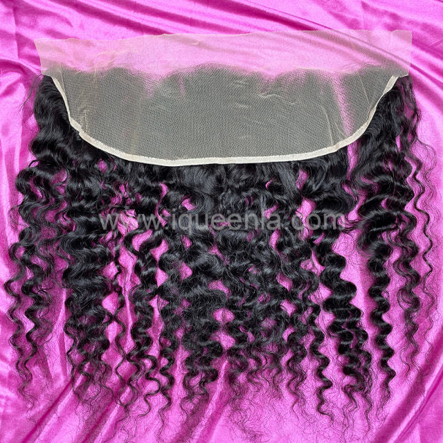 iqueenla Free Shipping Indian Curly 13x4 Transparent  Lace Frontal Raw Hair