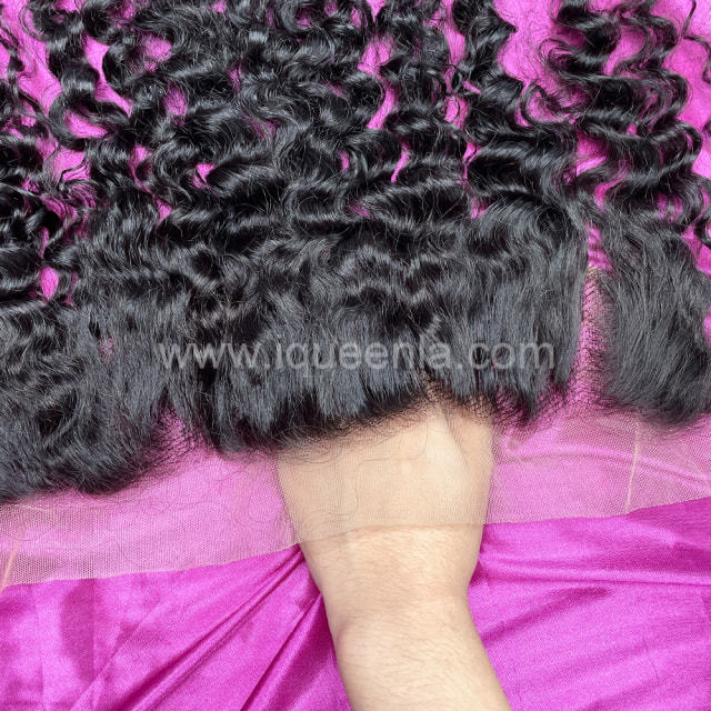 iqueenla Free Shipping Indian Curly 13x4 Transparent  Lace Frontal Raw Hair