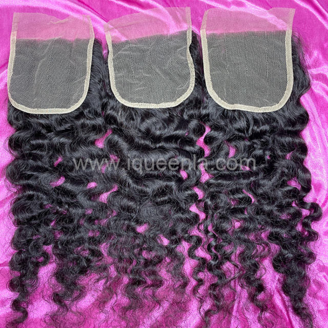iqueenla Raw Hair Indian Curly 4x4 Transparent Lace Closure