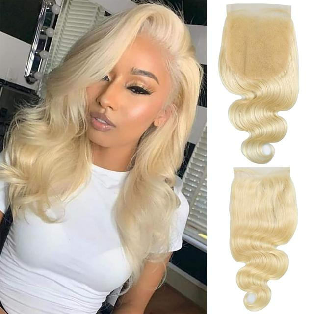 iqueenla #613 Blonde Color Body Wave 6X6 Transparent Lace Closure