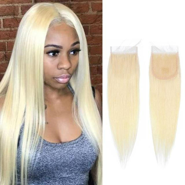 iqueenla #613 Blonde Color Straight Hair  6X6 Transparent Lace Closure