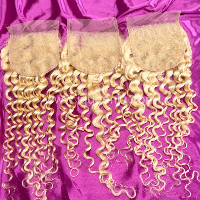 iqueenla Blonde #613 Color Deep Wave 5x5 Transparent Lace Closure