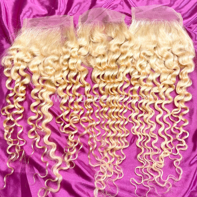 iqueenla Free Shipping Blonde Color  #613 Deep Wave 4x4 Transparent Lace Closure