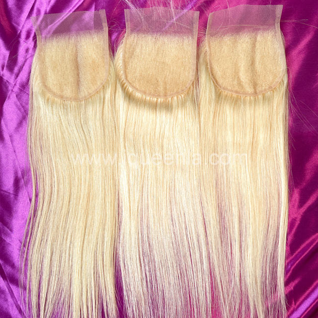 iqueenla #613 Blonde Color Straight Hair  6X6 Transparent Lace Closure