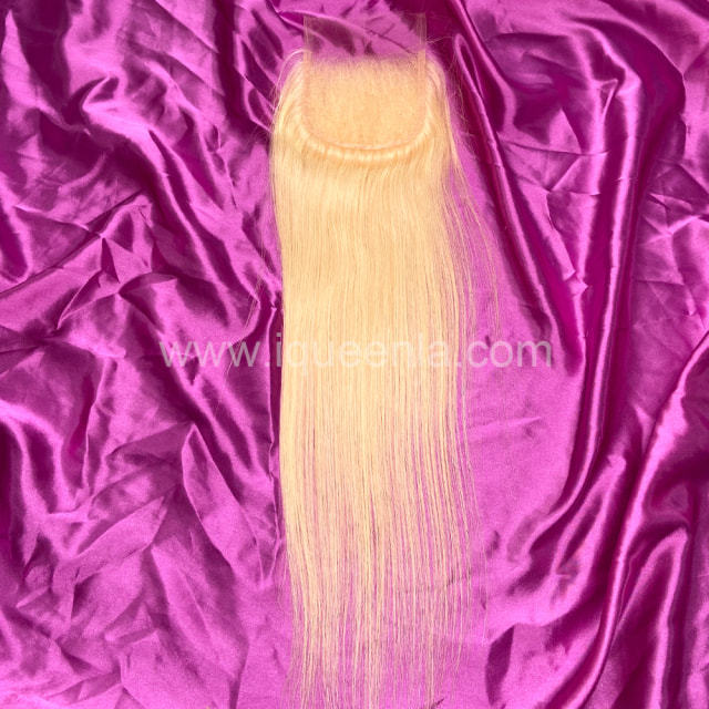 iqueenla Free Shipping Straight Hair Blonde #613 Color 4x4 HD Lace Closure