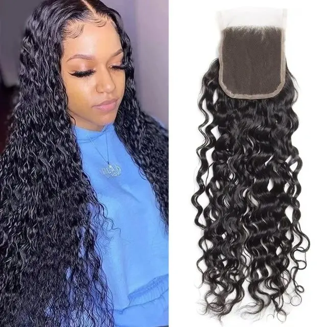 iqueenla Water Wave Mink  Hair 4x4 Transparent Lace Closure