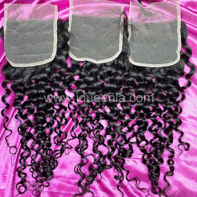 iqueenla Water Wave Mink  Hair 4x4 Transparent Lace Closure