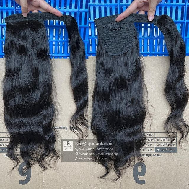 iqueenla Indian Wavy 100% Raw Hair Clip in Weave Ponytail Extensions