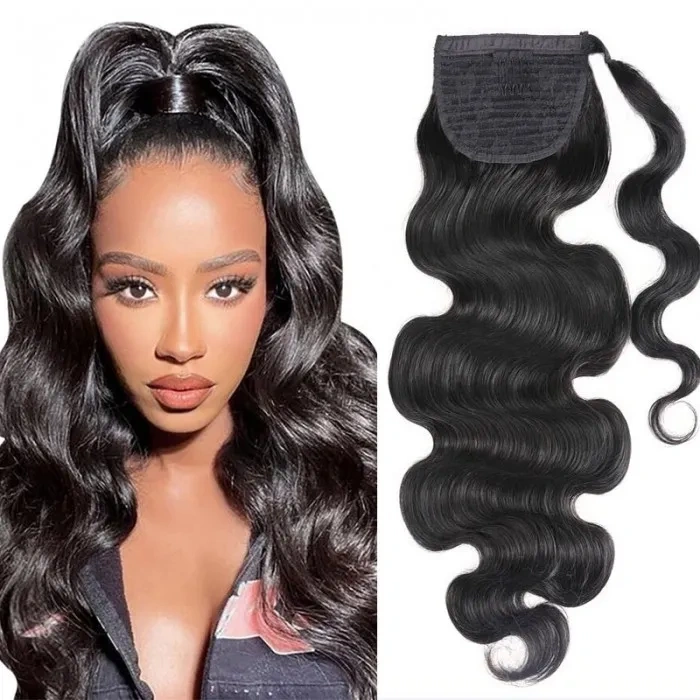 iqueenla Human Hair Clip in Ponytail Extension Body Wave Hairstyle Extensions