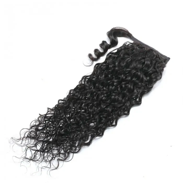 iqueenla Clip in Ponytail Extension Water Wave Human Hair Wrap Around Curly Wavy Ponytails