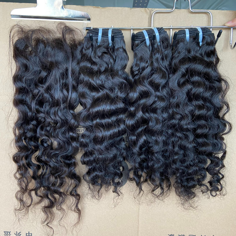 iqueenla Burmese Curly Raw Hair 3 Bundles with 5x5 Transparent Lace Closure