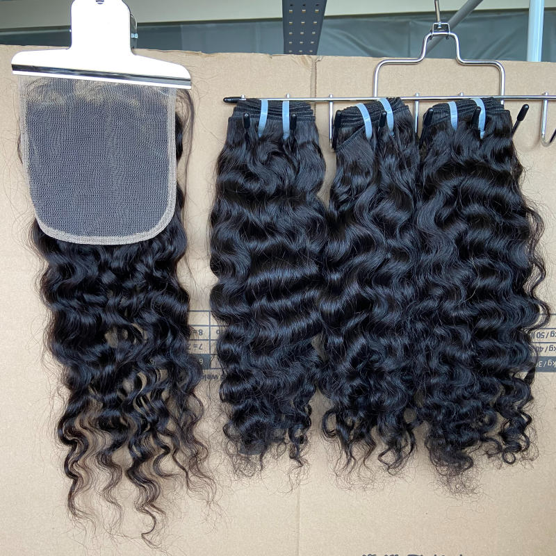 iqueenla Burmese Curly Raw Hair 3 Bundles with 5x5 Transparent Lace Closure