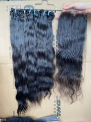 iqueenla Indian Wavy Raw Hair 3 Bundles with 5x5 Transparent Lace Closure