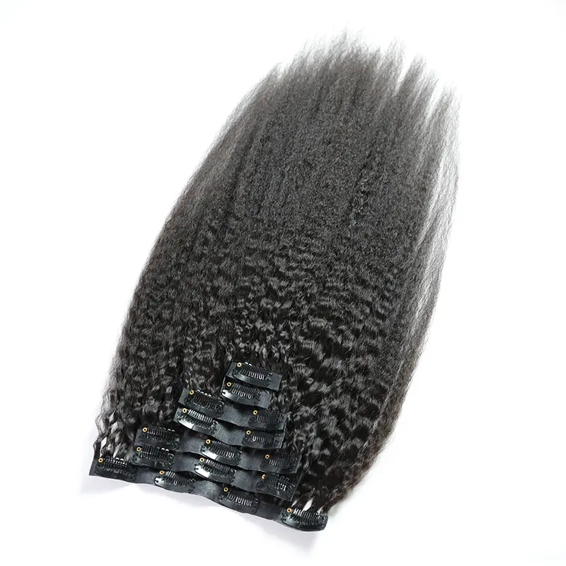 iqueenla Kinky Straight Mink Hair Seamless Clip-In Hair Extensions 7Pcs/Set