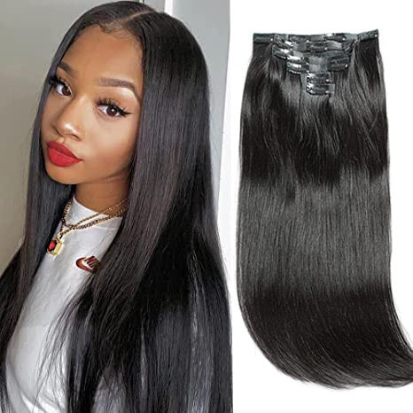 iqueenla 12a Mink Hair Seamless Clip-In Straight Hair Extensions 7Pcs/Set