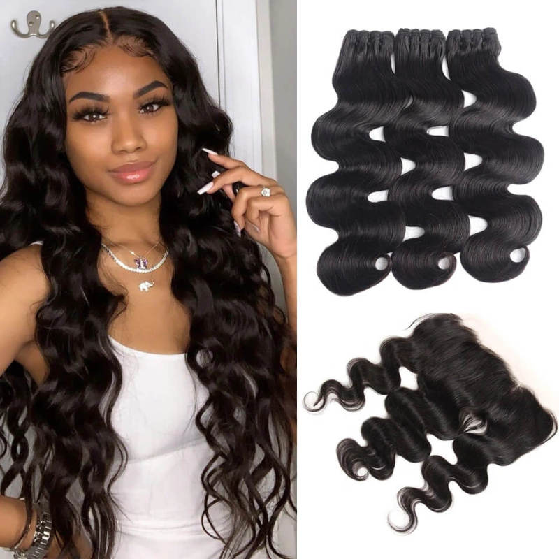 iqueenla 15A Body Wave Virgin Hair 3 Bundles with 13x4 Transparent Lace Frontal