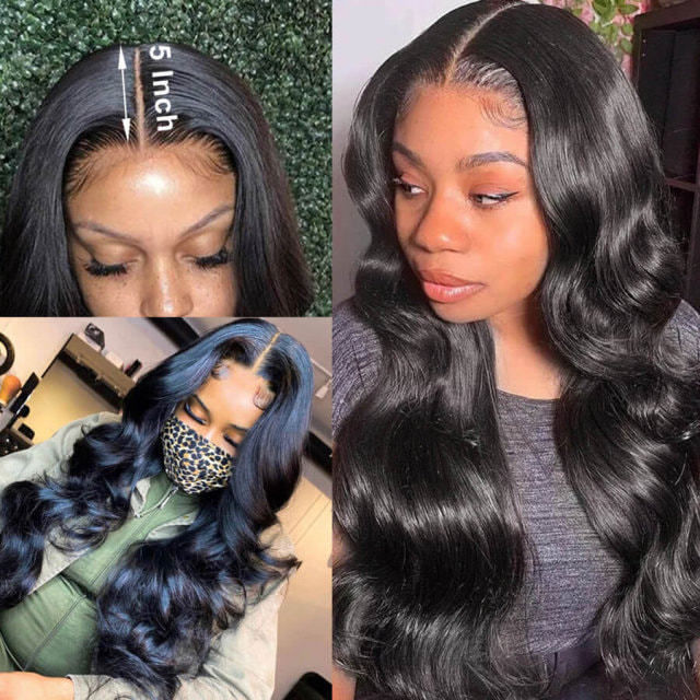 iqueenla 12a Mink Hair Body Wave 5x5 Transparent Lace Closure Customize Wig