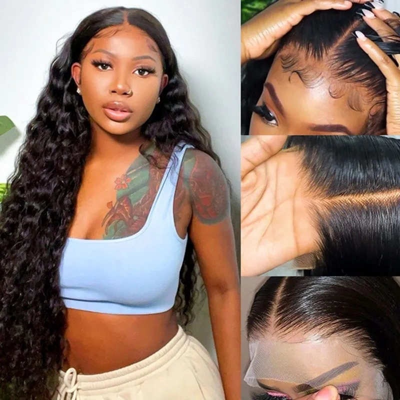 iqueenla 12a Mink Hair Deep Wave 300% Density 13x4 Transparent Lace Frontal Customize Wig