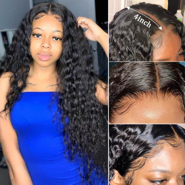 iqueenla 4x4 Transparent Lace Closure Wig Burmese Curly Raw Hair