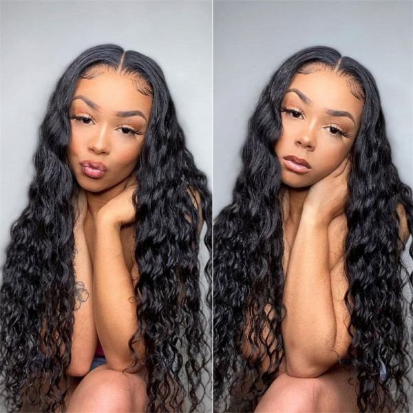 iqueenla 4x4 Transparent Lace Closure Wig Cambodian Wavy Raw Hair