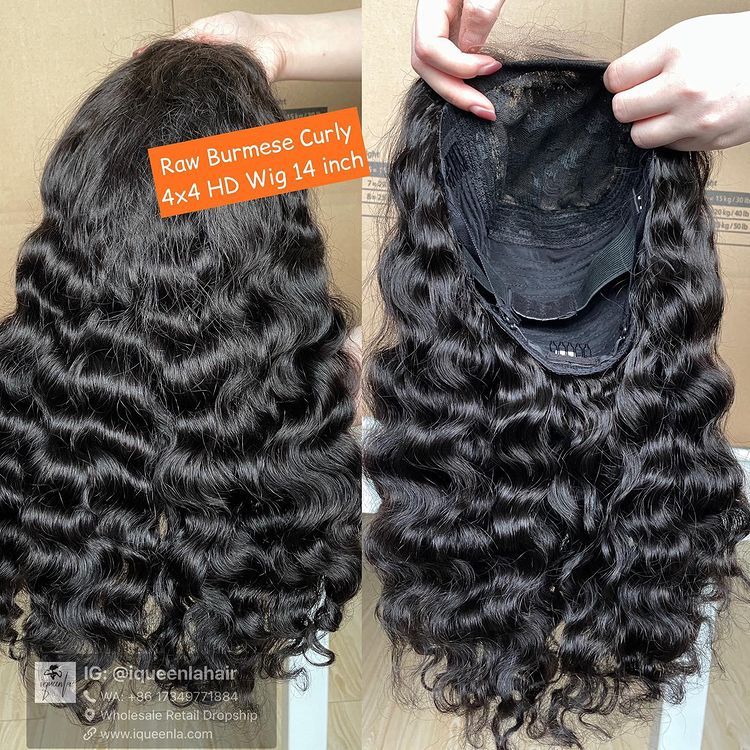 iqueenla 300% Density Burmese Curly 4x4 HD Lace Closure Raw Hair Custom Wig