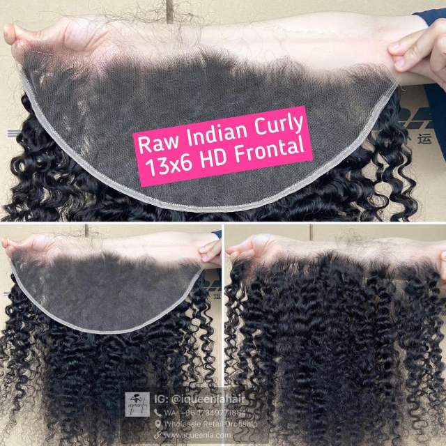 iqueenla Indian Curly 100% Raw Hair 13x6 HD Lace Frontal