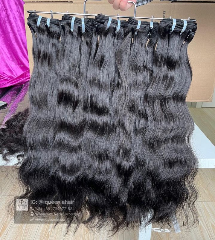 iqueenla Hair Products Indian Wavy Raw Hair Weaves 4 Bundles