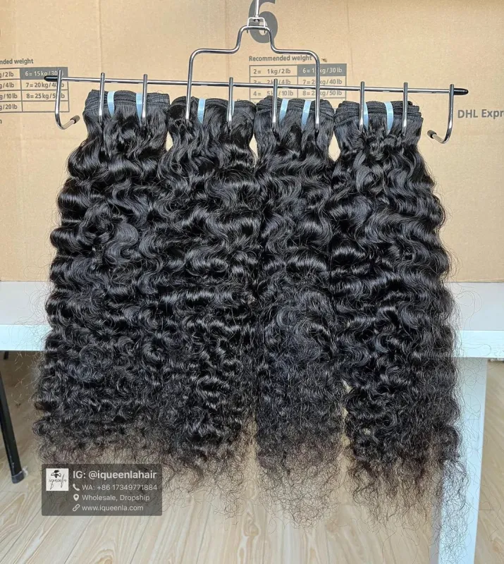 iqueenla Unprocessed Indian Curly Raw Hair Weaves 4 pcs Lot