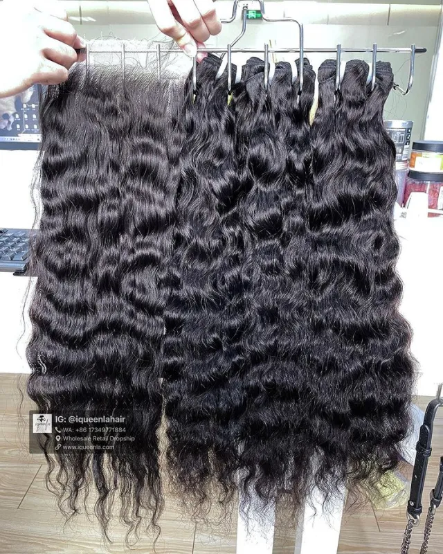 iqueenla Raw Hair Cambodian Wavy 3 Bundles Weaves  and 6x6 HD Lace Closure