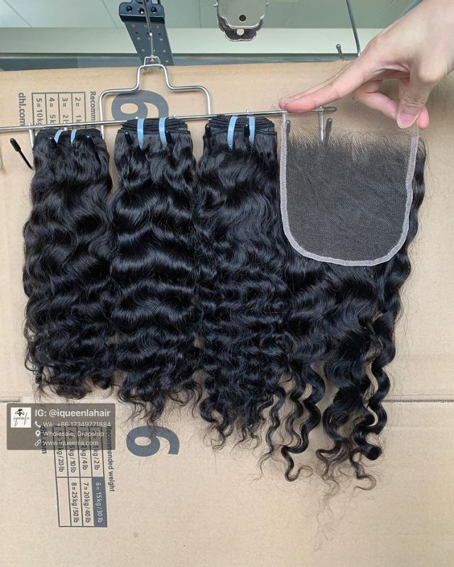 iqueenla Burmese Curly Real Raw Hair 3 Bundles with 5x5 HD Lace Closure