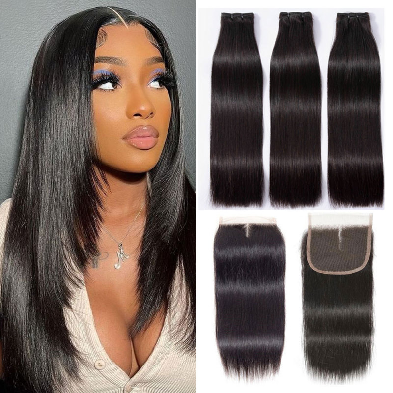 iqueenla High Qualiy Raw Hair Straight 3 Bundles and 6x6 HD Lace Closure