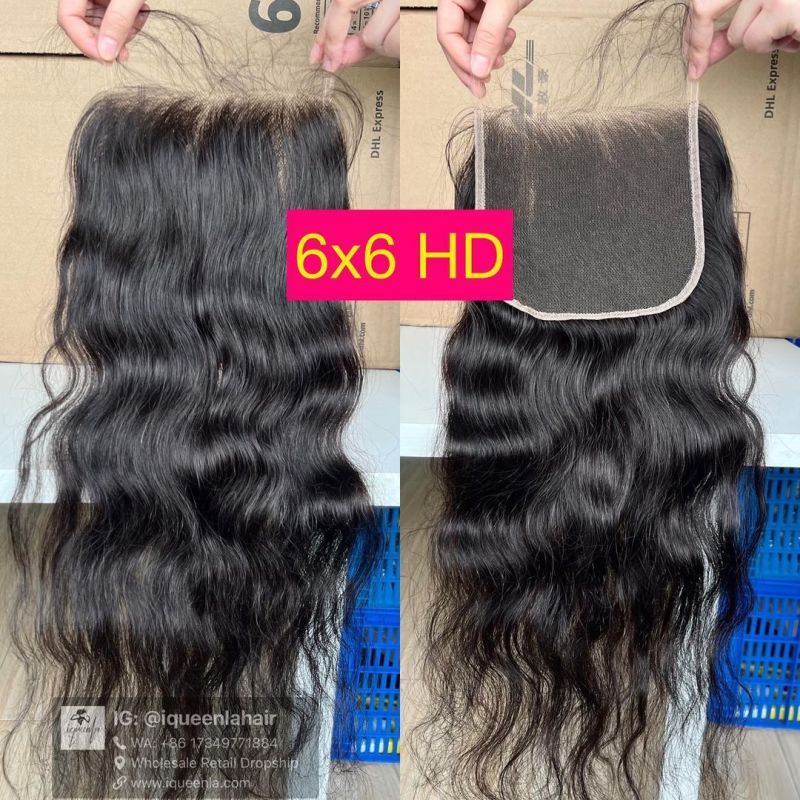iqueenla Raw Hair Indian Wavy 3 Bundles and 6x6 HD Lace Closure