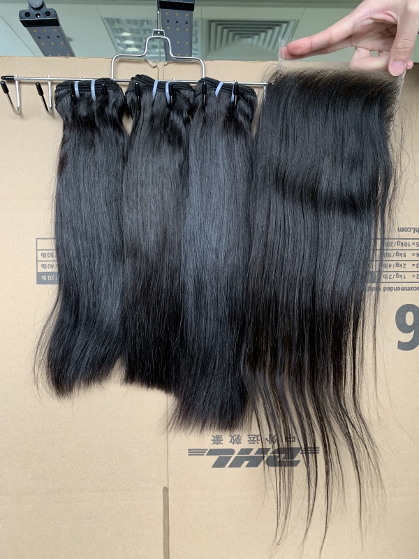 iqueenla High Qualiy Raw Hair Straight 3 Bundles and 6x6 HD Lace Closure