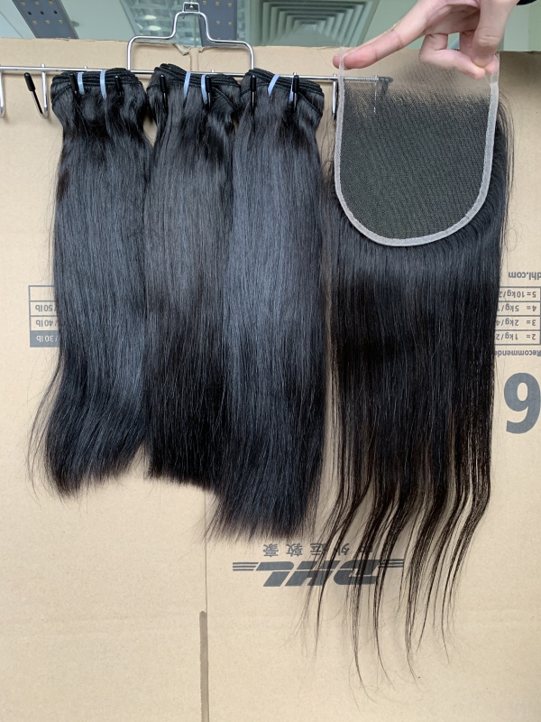 iqueenla High Qualiy Raw Hair Straight 3 Bundles and 6x6 HD Lace Closure