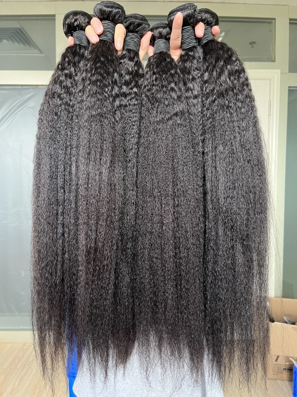 iqueenla 100% Mink Hair Kinky Straight 3 Bundles With 5x5 HD Lace Closure