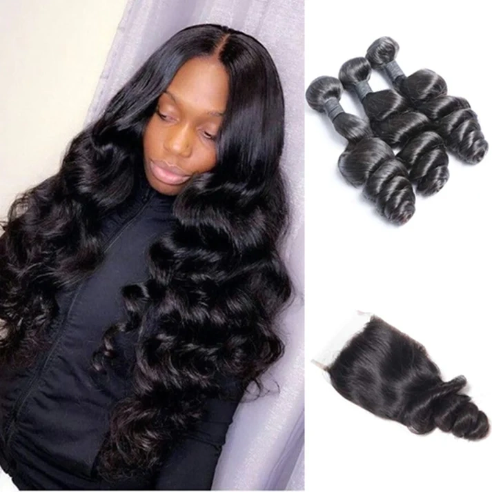 iqueenla Loose Wave Cheap 12A Mink Hair 3 Bundles with 5x5 HD Lace Closure