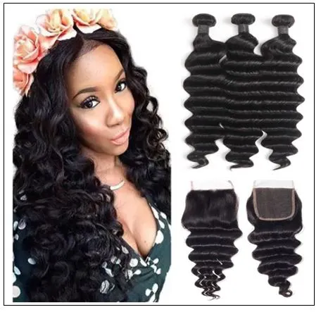 iqueenla Loose Deep 3 Bundles With 5x5 Transparent Lace Closure 12a Mink Hair