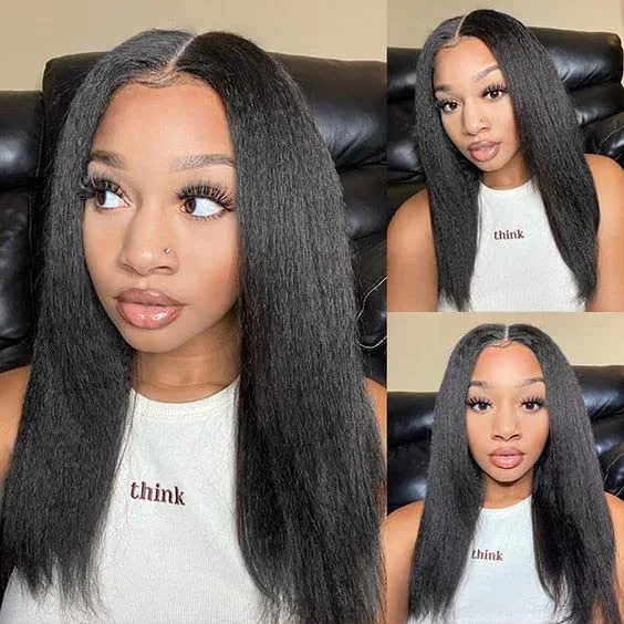 iqueenla 100% Mink Hair Kinky Straight 3 Bundles With 5x5 HD Lace Closure