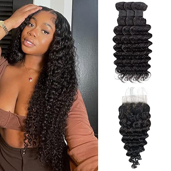 iqueenla 12A Mink Human Hair 3pcs Loose Deep With HD Lace Closure 5x5 Inch