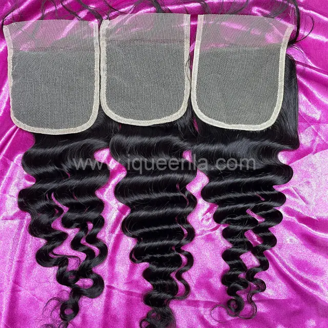 iqueenla Loose Deep 3 Bundles With 5x5 Transparent Lace Closure 12a Mink Hair