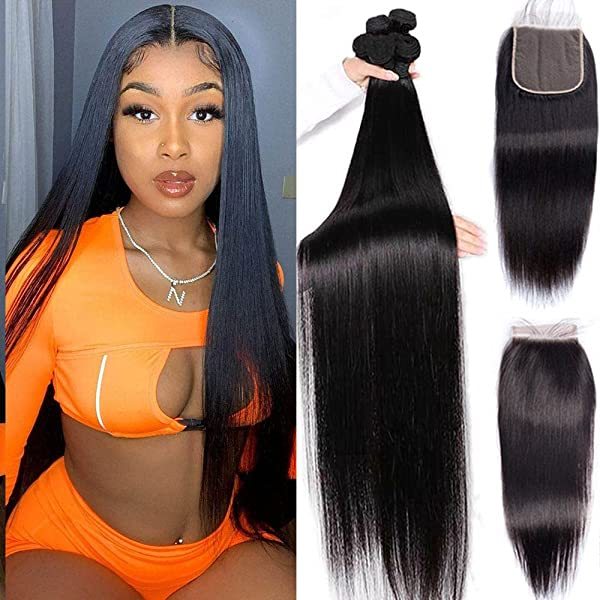 iqueenla 3pcs Bundles 12A Mink Hair Straight With 5x5 Free Part HD Lace Closure