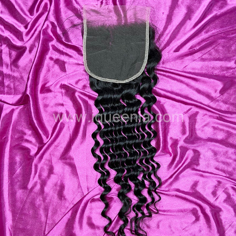 iqueenla Deep Wave Virgin Hair 15A 3 Bundles with 4x4 HD Lace Closure