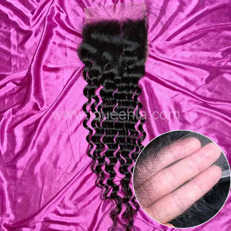 iqueenla Deep Wave Virgin Hair 15A 3 Bundles with 4x4 HD Lace Closure