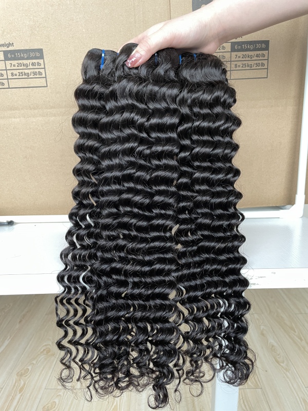 iqueenla Deep Wave Virgin Hair 15A 3 Bundles with 4x4 HD Lace Closure
