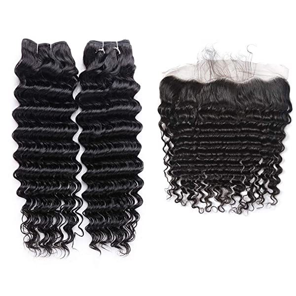 iqueenla 15A Deep Wave 3 Hair Bundles with 13x4 HD Lace Frontal