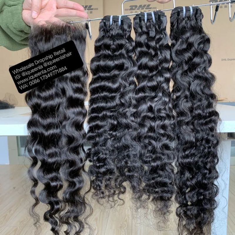 iqueenla Burmese Curly Real Raw Hair 3 Bundles with 4x4 HD Lace Closure