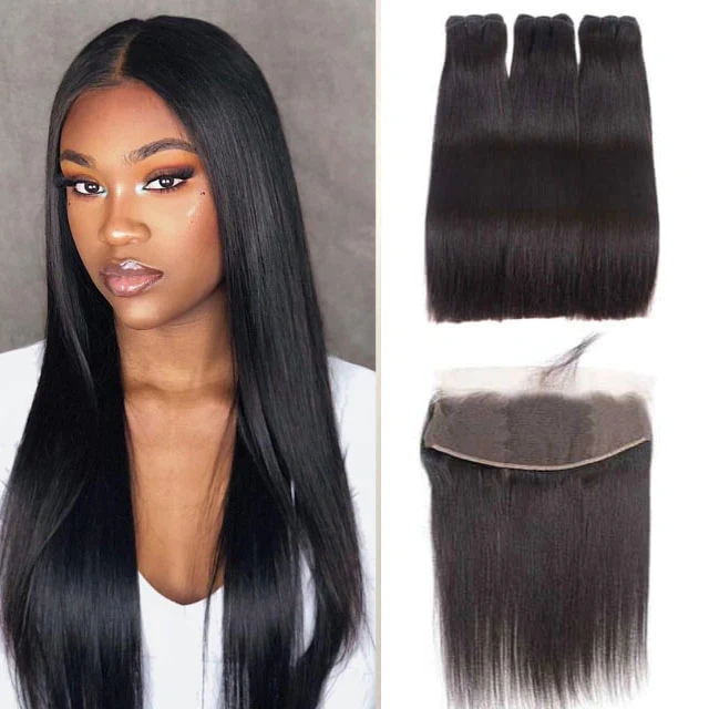 iqueenla Real Raw Hair 3 Bundles with 13x4 Transparent Lace Frontal Free Shipping