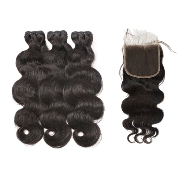 iqueenla 15A Double Drawn Body Wave 3 Bundles with 4x4 Transparent Lace Closure