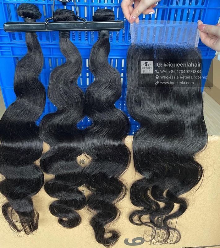 iqueenla 12A  Affordable Body Wave Mink Hair  with 4x4  Transparent Lace CLosure